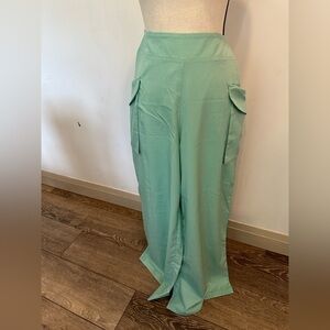 Faeriesty Green Wide  Leg Pants Large Pockets Carpenter Style zipper SZ M